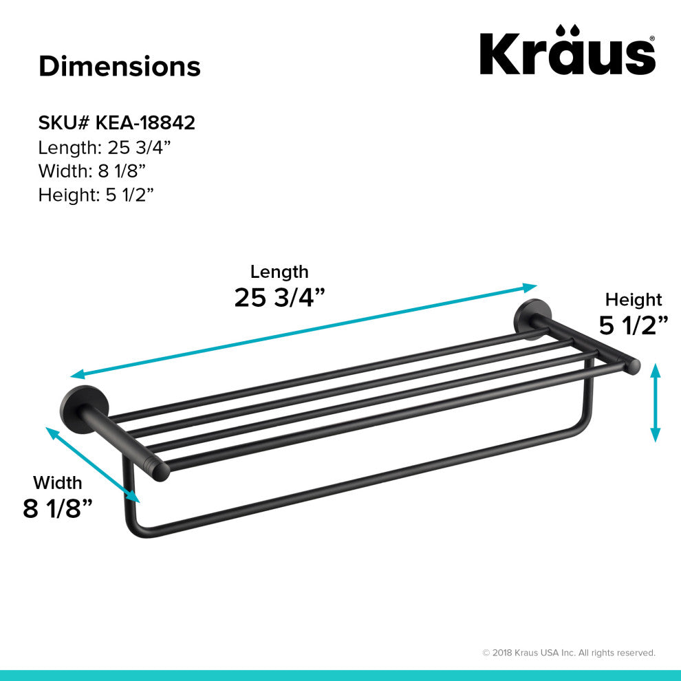 Elie Bathroom Shelf with Towel Bar, Matte Black