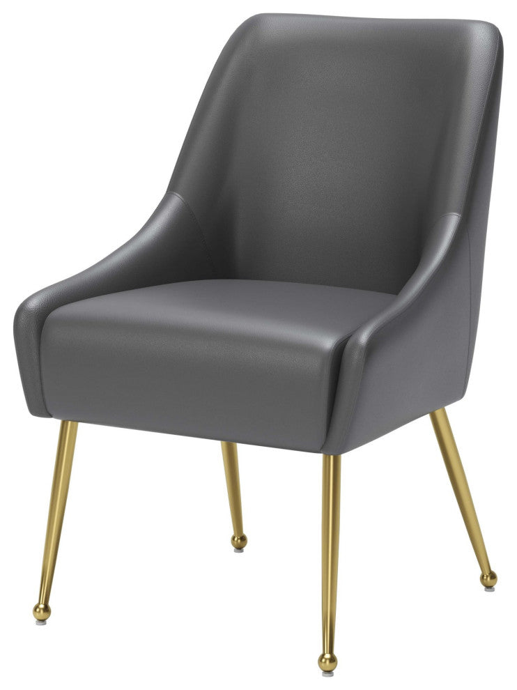 Dining Chair, Faux Vinyl Leather, Steel, Gray, Gold, Kitchen Cafe Bistro