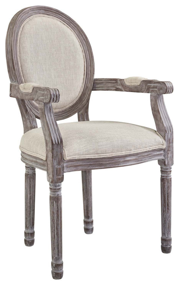 Emanate Vintage French Upholstered Fabric Dining Armchair Beige