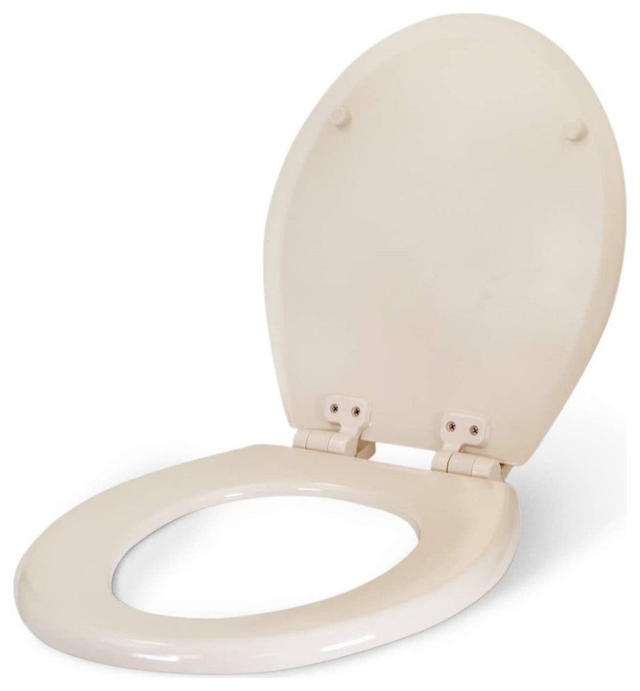 Round Molded Wood Toilet Seat Easy Remove Adjustable Hinge Bone