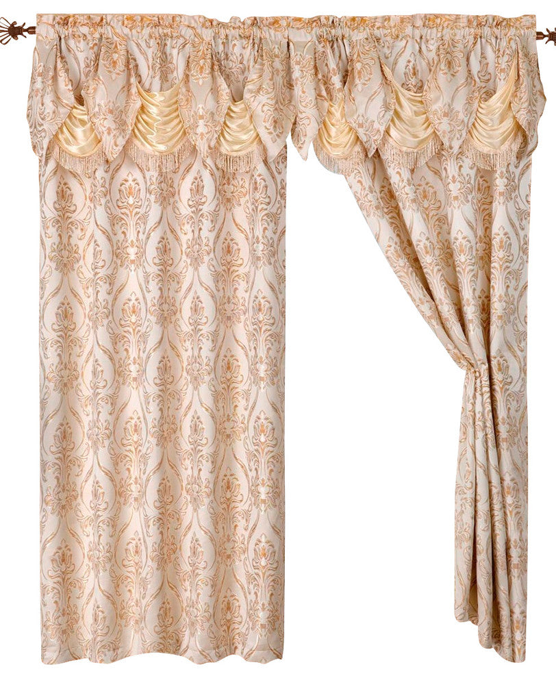 Set of 2 Penelope Curtain Panels With Attached Austrian Valance, 84" Long, Beige