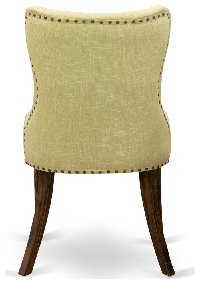Set Of 2, Upholstered Chair, Distressed Jacobean Wooden Structure, Limelight