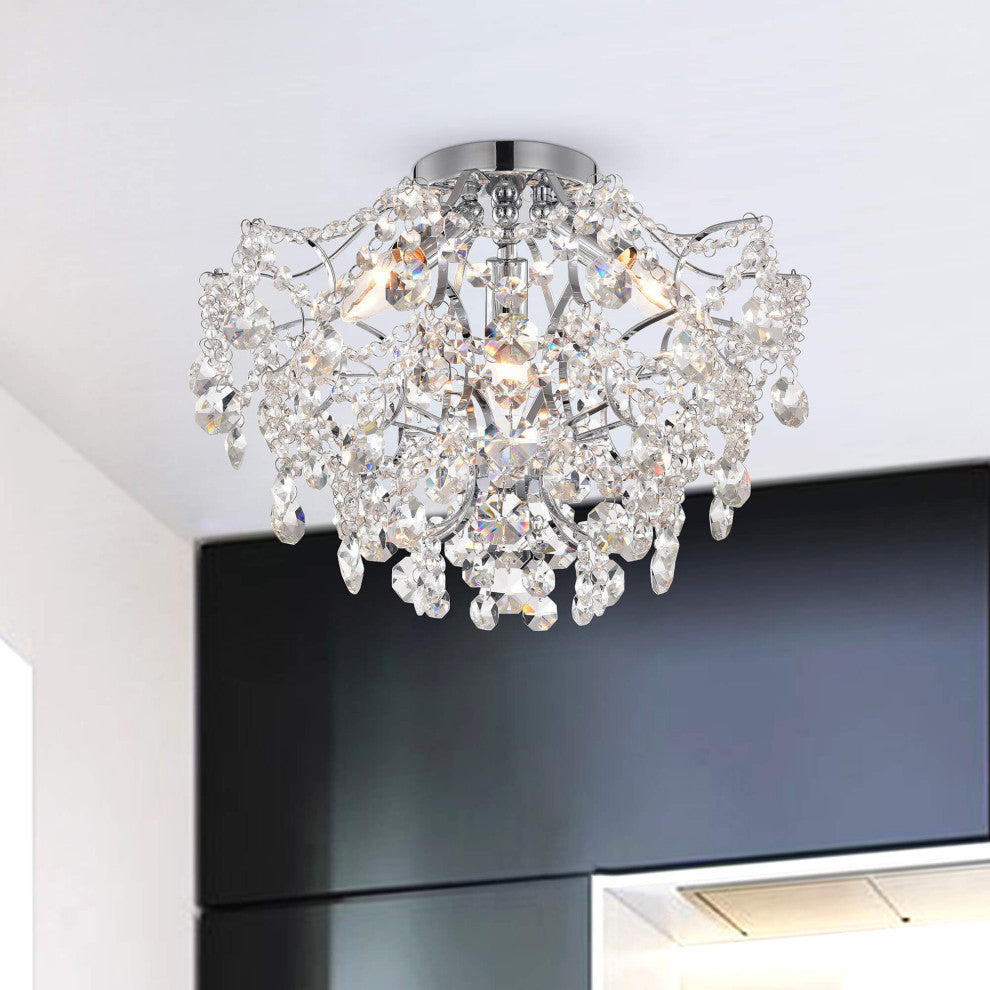 Zelda Elegant 3-light Chrome Crystal Flush Mount