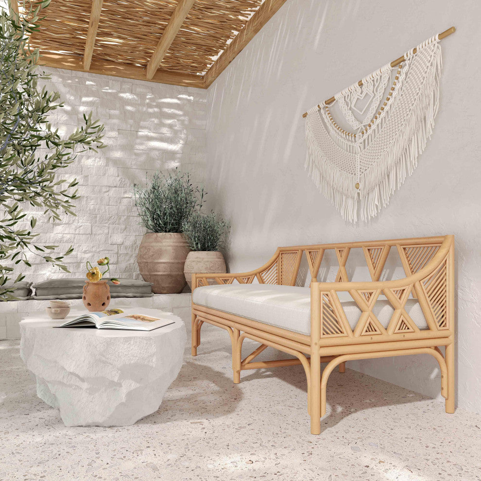 Jayla Natural Rattan Bench - Natural,White