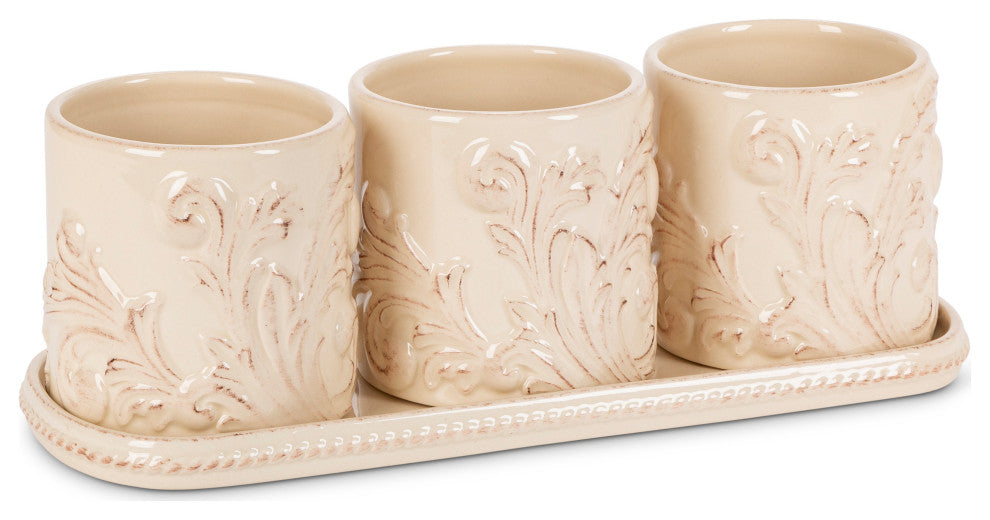 GG Collection Acanthus Indoor Outdoor Herb, Flower, Or Plant Holders With Tray