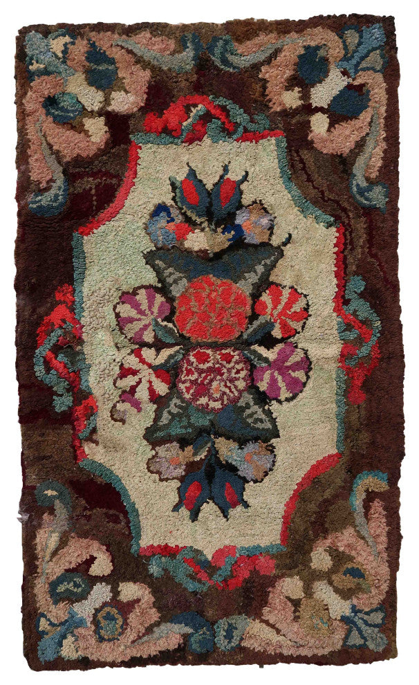 Handmade Antique American Hooked Rug 2'x3.5', 63cmx107cm 1880s