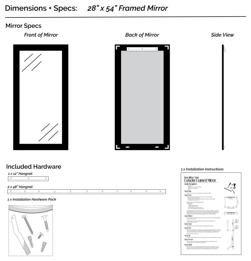 Porter Dark Gray Framed Mirror, 28"x54"