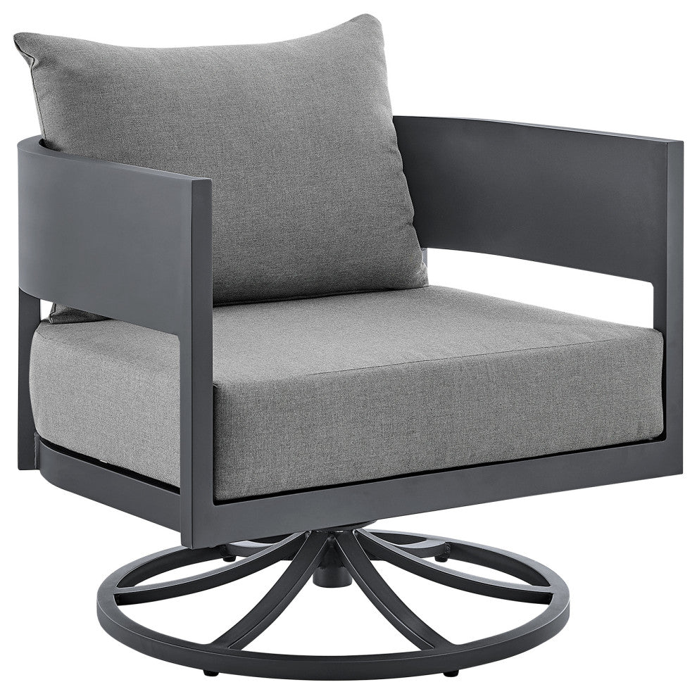 Argiope 3-Piece Patio Swivel Seating Set, Gray Aluminum With Gray Cushions
