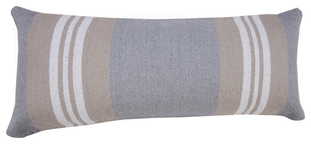 Classic Coastal Club Beige Double Striped 14" x 36" Lumbar Throw Pillow