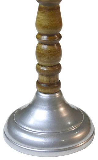 Handmade Iron and Wood Traditional Pillar Candle Holder, Silver