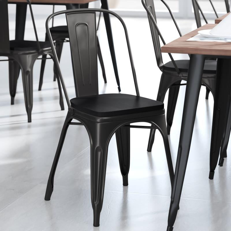 Perry Commercial Grade Metal Indoor-Outdoor Stackable Chair w/All-Weather Seat,