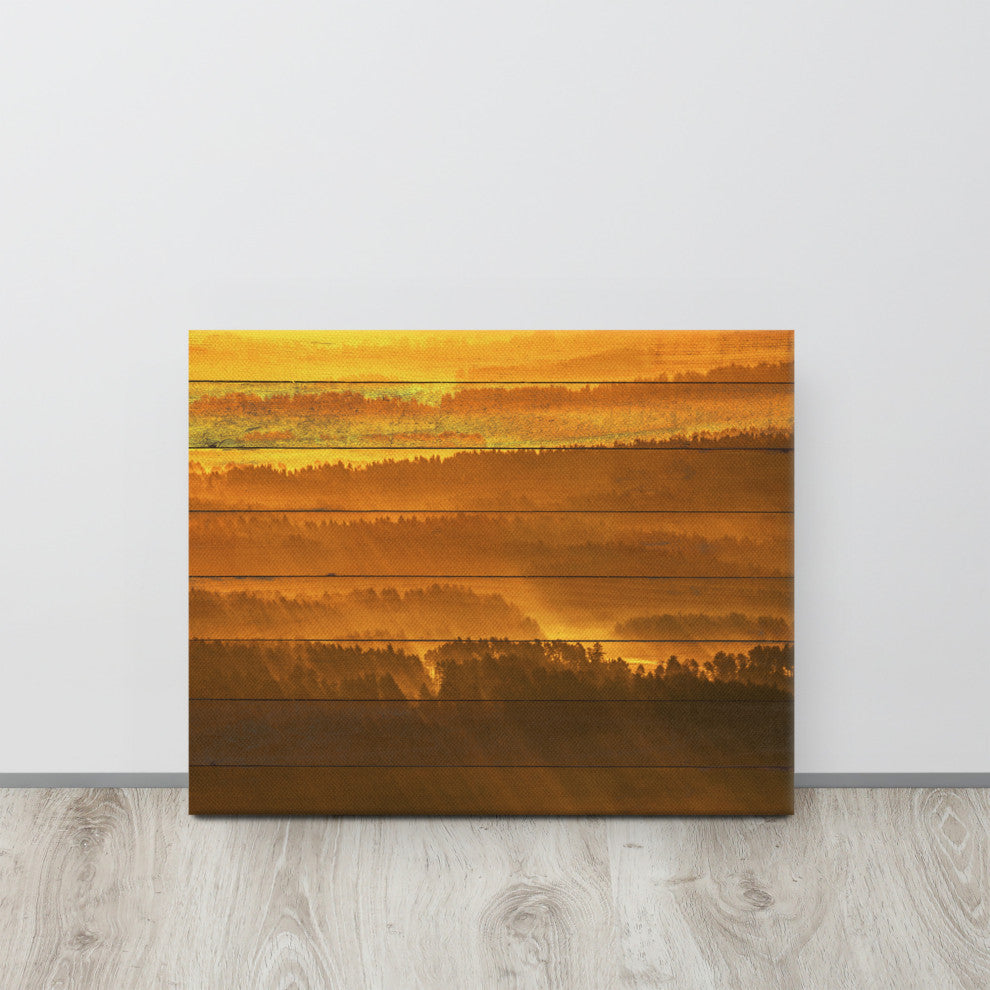 Faux Wood Golden Mist Valley - Hills & Mountain Range Canvas Prints, 16" X 20"