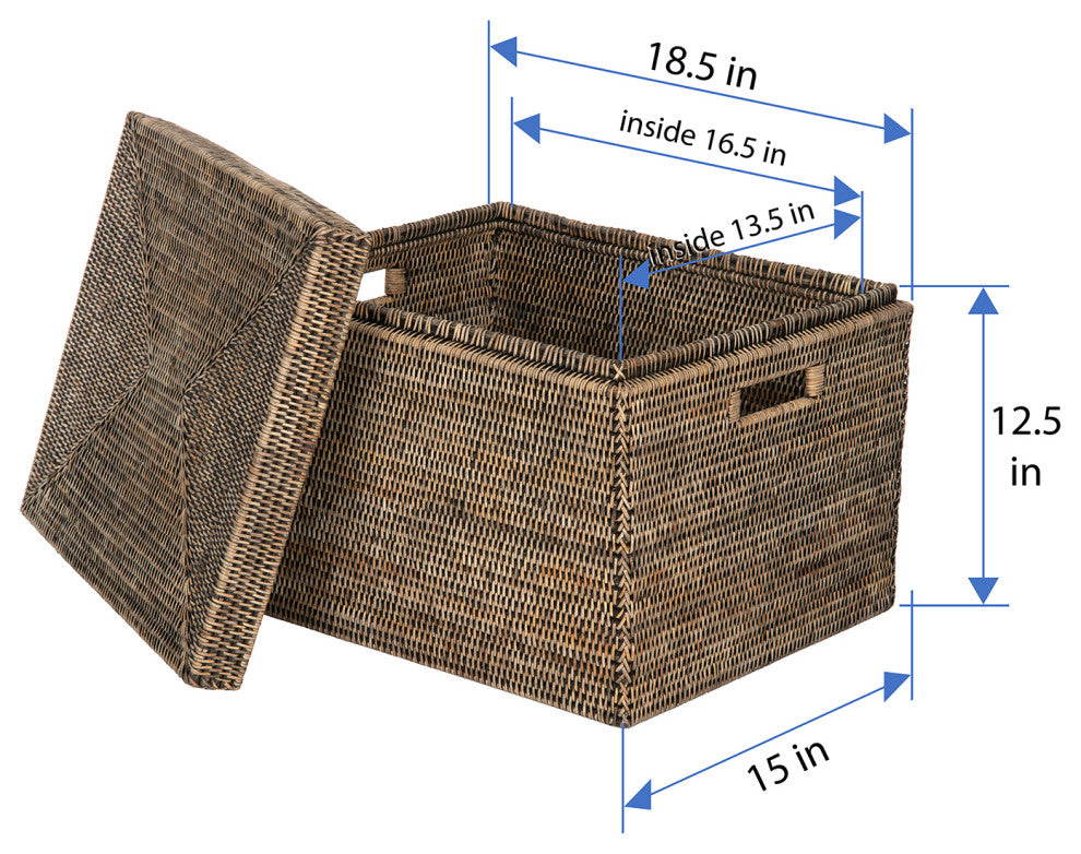 La Jolla Rattan Rectangular  Storage Box, Black-Wash