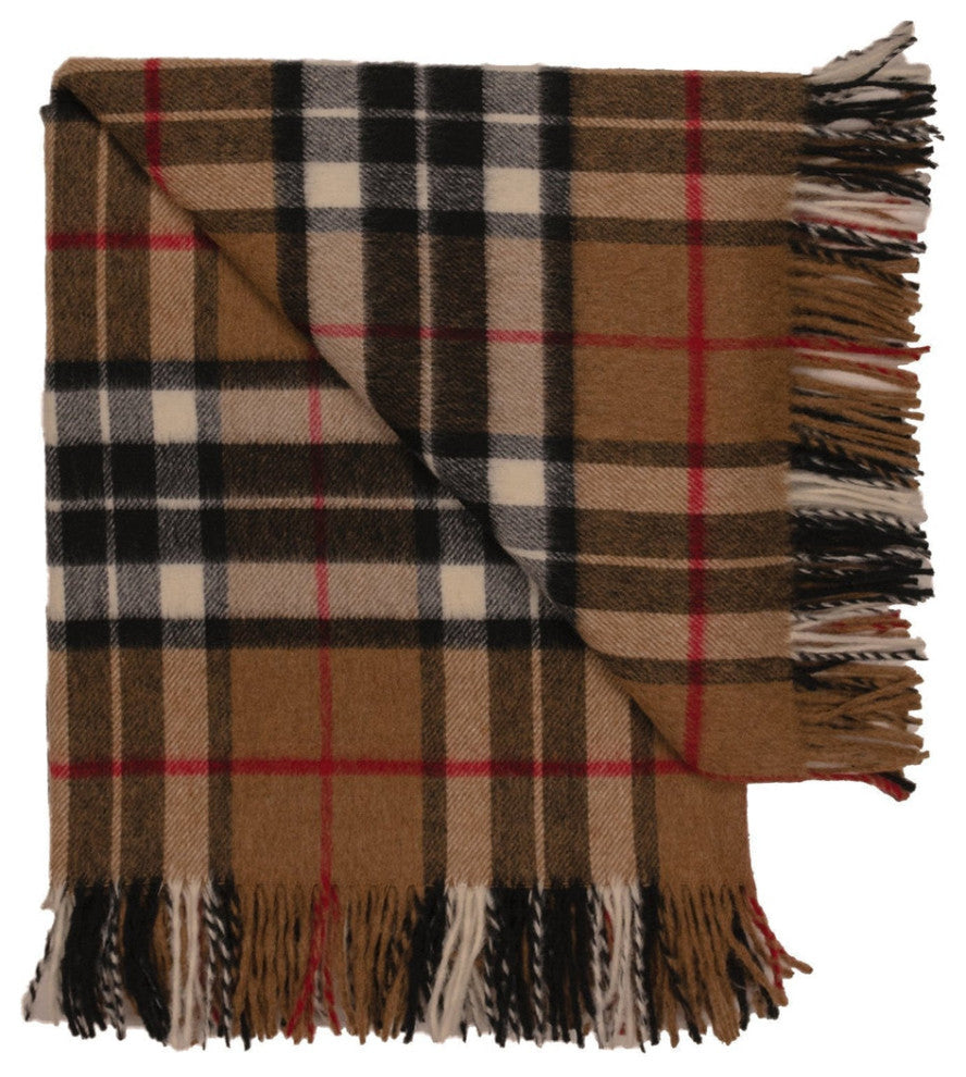 Prince of Scots Highland Tartan Tweed Merino Wool Throw, Camel Thompson