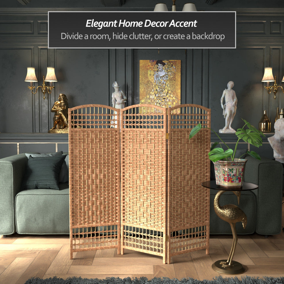 4' Tall Fiber Weave Room Divider, Natural, 3 Panels