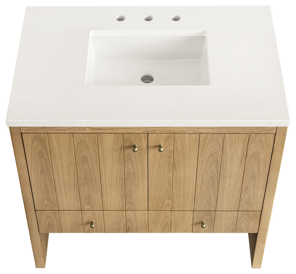 Hudson 36" Single Vanity, Light Natural Oak,  White Zeus Quartz Top