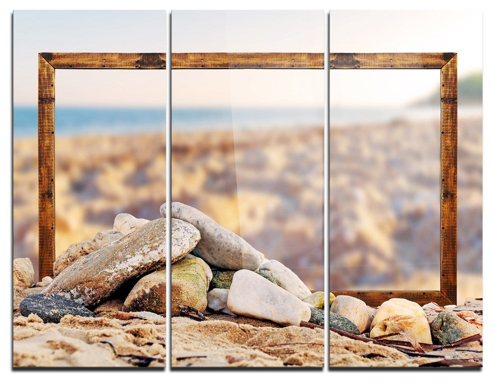 "Framed Blurred Seashore" Metal Wall Art, 3 Panels, 36"x28"