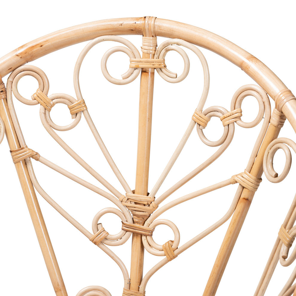 Zenaida Modern Bohemian Natural Brown Rattan and Black Metal Chair