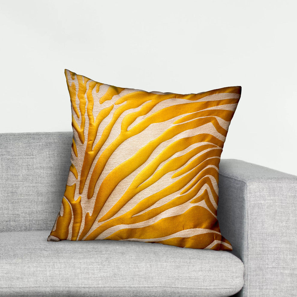 Plutus Mimosa Zebra  Orange Animal Motif Luxury Throw Pillow, 20"x36" King