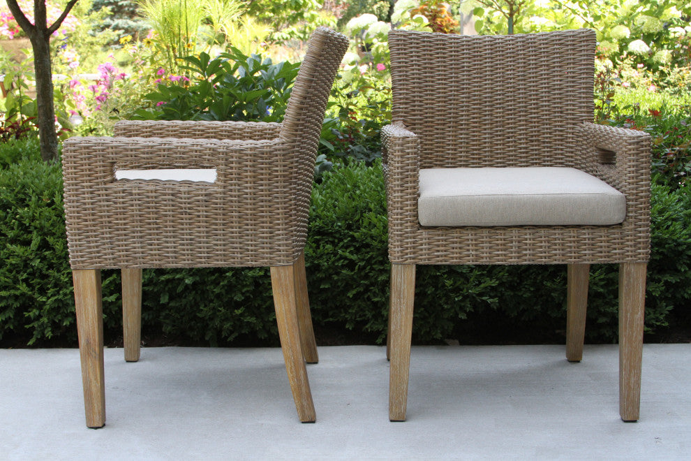 5-Piece Ivory Composite, Wheat Wicker and Eucalyptus Wash Rectangle Dining Set