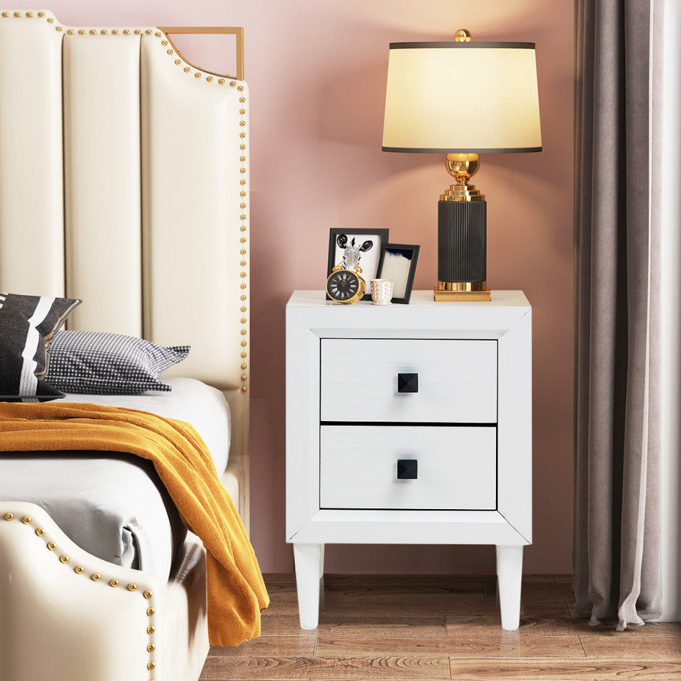 Costway Nightstand End Bedside Coffee Table Wooden Leg Storage Drawers  White
