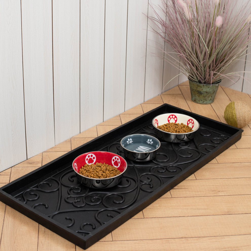34.5"x14"x1.5" Natural/Recycled Rubber Boot Tray Black/Ivory Coir Insert