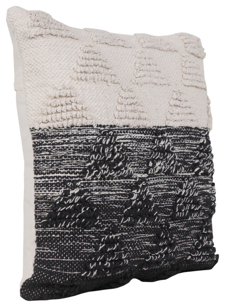 Ox Bay Handwoven Black/White Geometric Organic Cotton Pillow Cover, 20"x20"