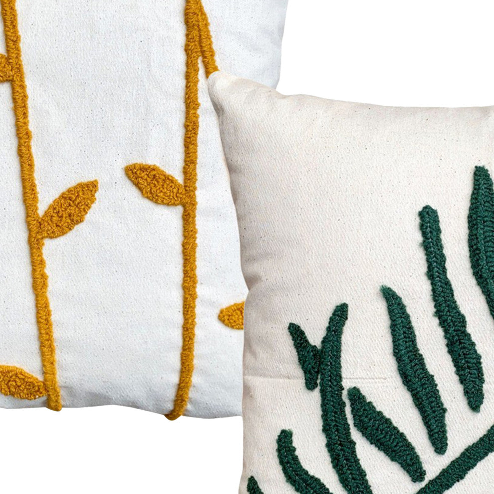 Benzara UPT-272775 2 Piece Accent Throw Pillow Set, Leaf Embroidery, Multicolor