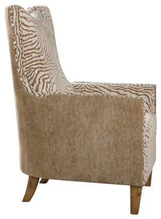 Uttermost Kiango Wood Fabric and Metal Animal Pattern Armchair in Brown/White