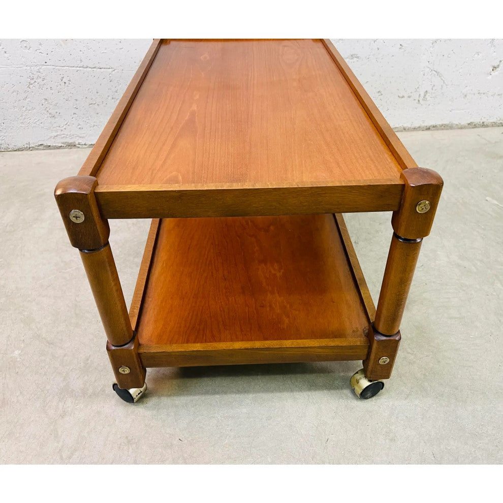Vintage 1960s Mahogany 2-Tier Rolling Cart