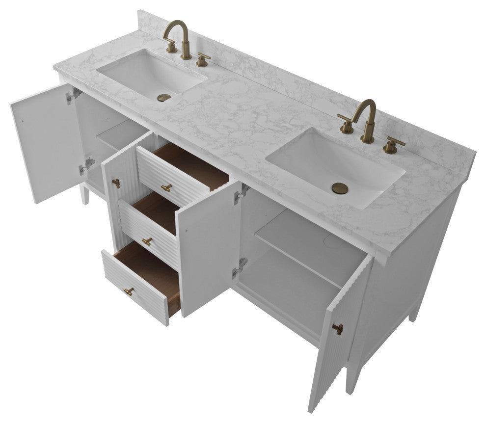Vanity Art Freestanding Vanity, White, 72", Double Sink, Golden Brushed
