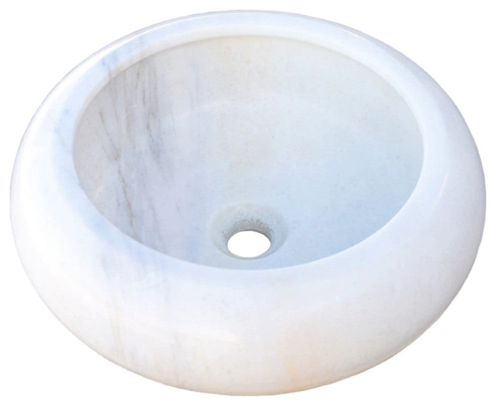 Carrara White Marble Natural Stone Vessel Sink (D)15.5" (H)6"