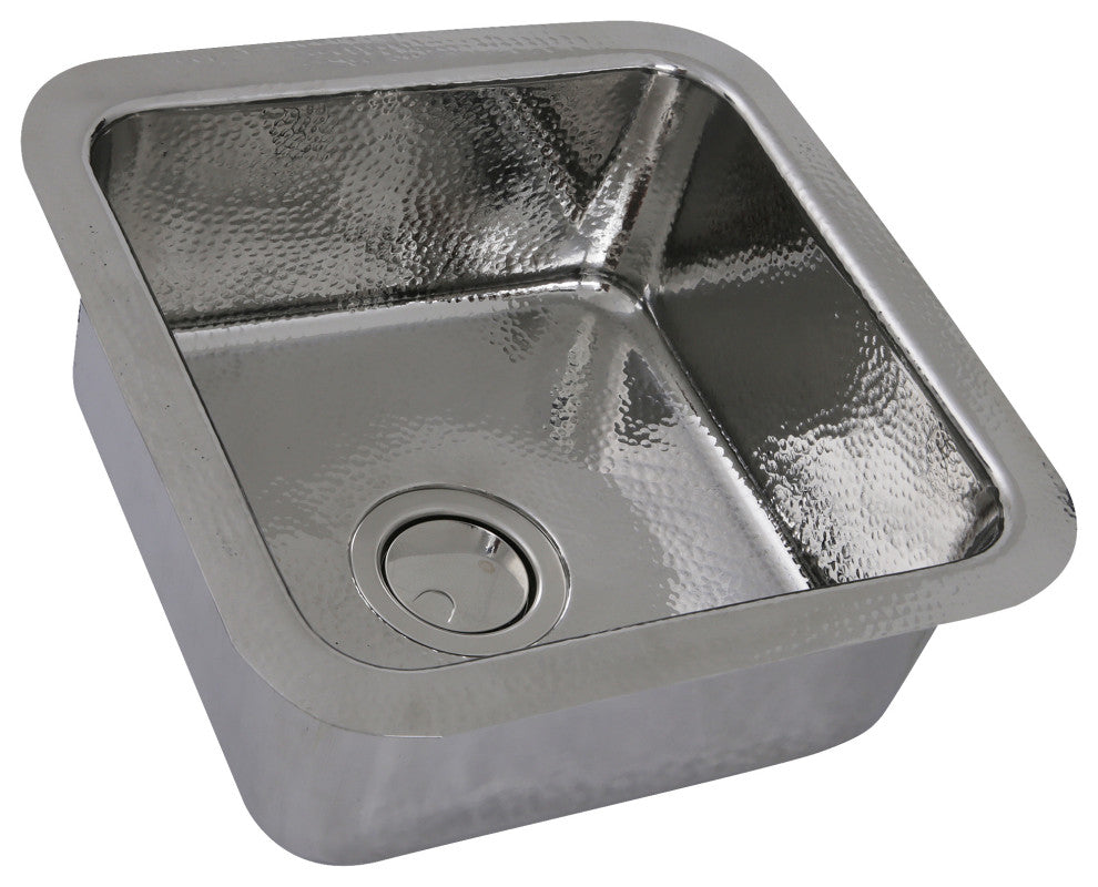 Nantucket Sinks 16.625" Hammered Brass Square Bar Sink, Stainless Steel