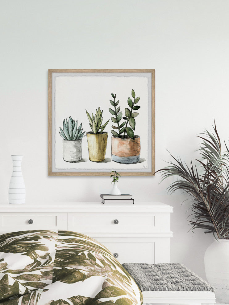 "Green Ornamental Plants" Framed Painting Print, 32x32