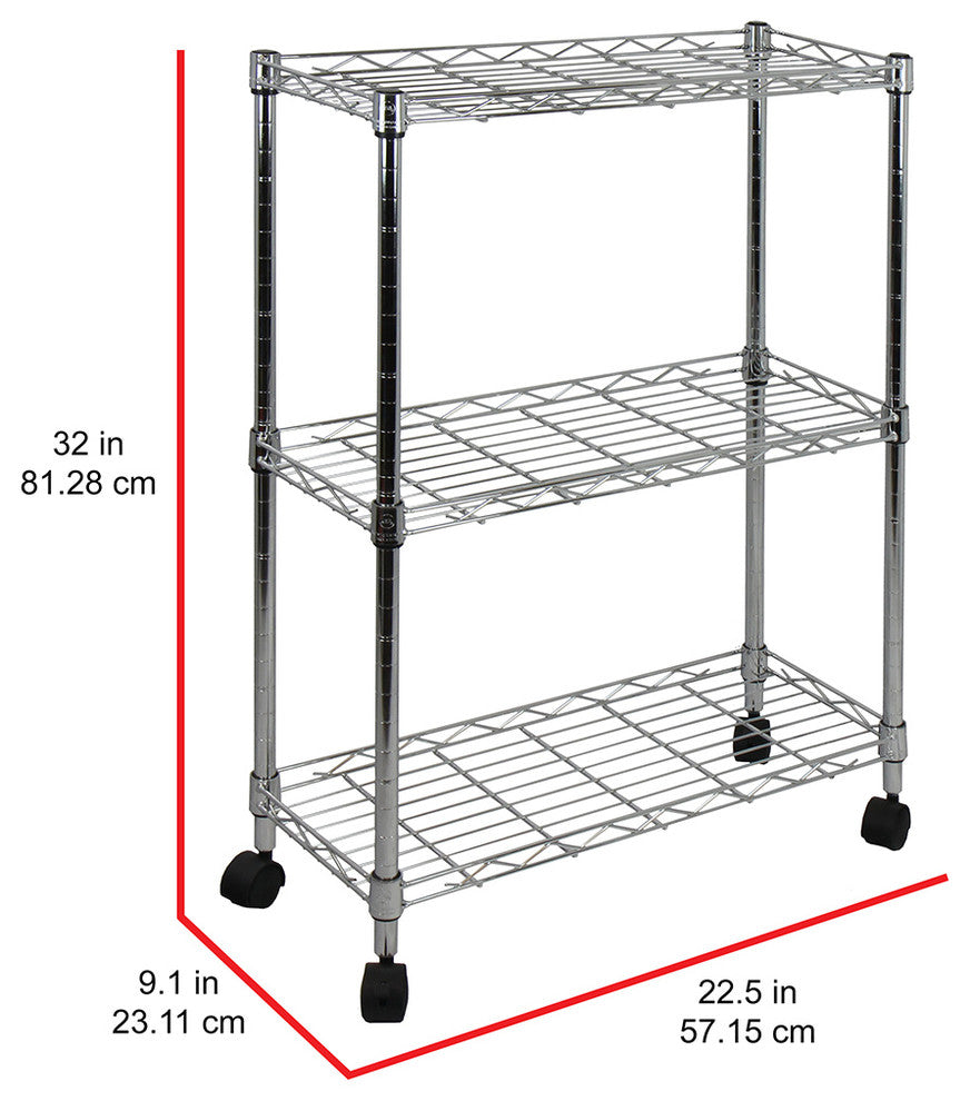 Oceanstar 3 Tier Shelving All-Purpose Utility Cart, Chrome