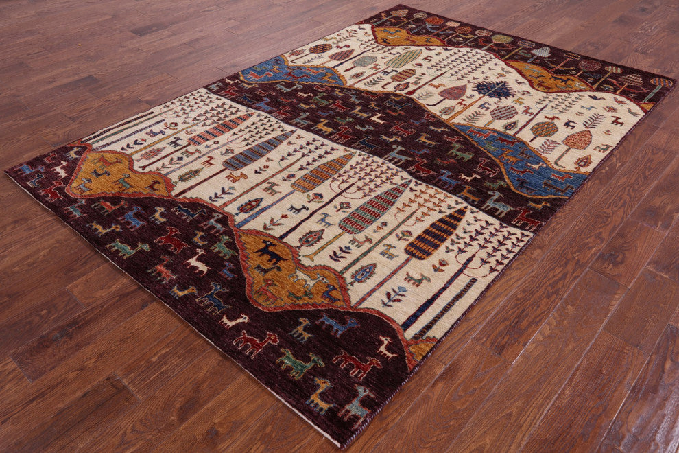 5' 8" X 8' 4" Hand-Knotted Tribal Persian Gabbeh Wool Rug Q5872
