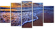 Sunset over Blue Sea Waves, Large Seashore Canvas Art Print, 60"x32", 5 Panels