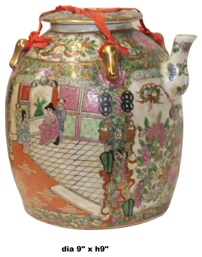 Chinese Oriental Porcelain People Scenery Teapot Shape Container Decor Hws781