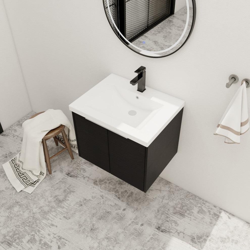 BNK Bathroom Vanity with Resin Sink, Modern Design with Soft Close Doors, Black Chestnut, 24"