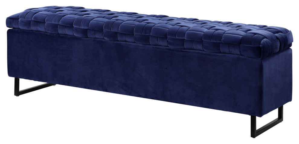 Inspired Home Johnathan Storage Bench Upholstered, Navy Velvet