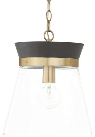 Capital Lighting 347311 Finn 12"W Wood Pendant - Black Stain / Matte Brass