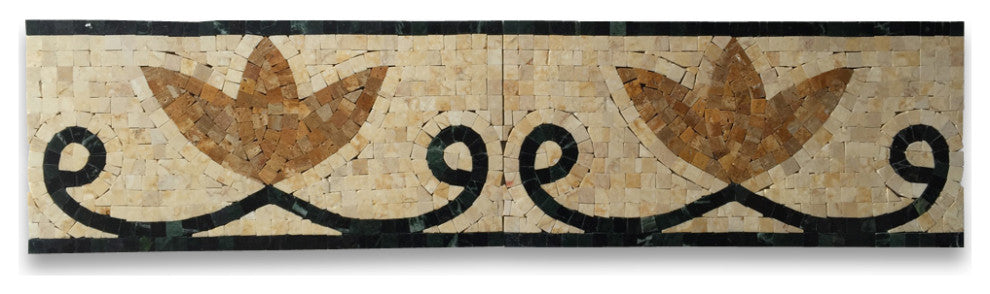 Marble Mosaic Border Insert Listello Tile Lotus Beige 5.9x12 Polished, 1 piece