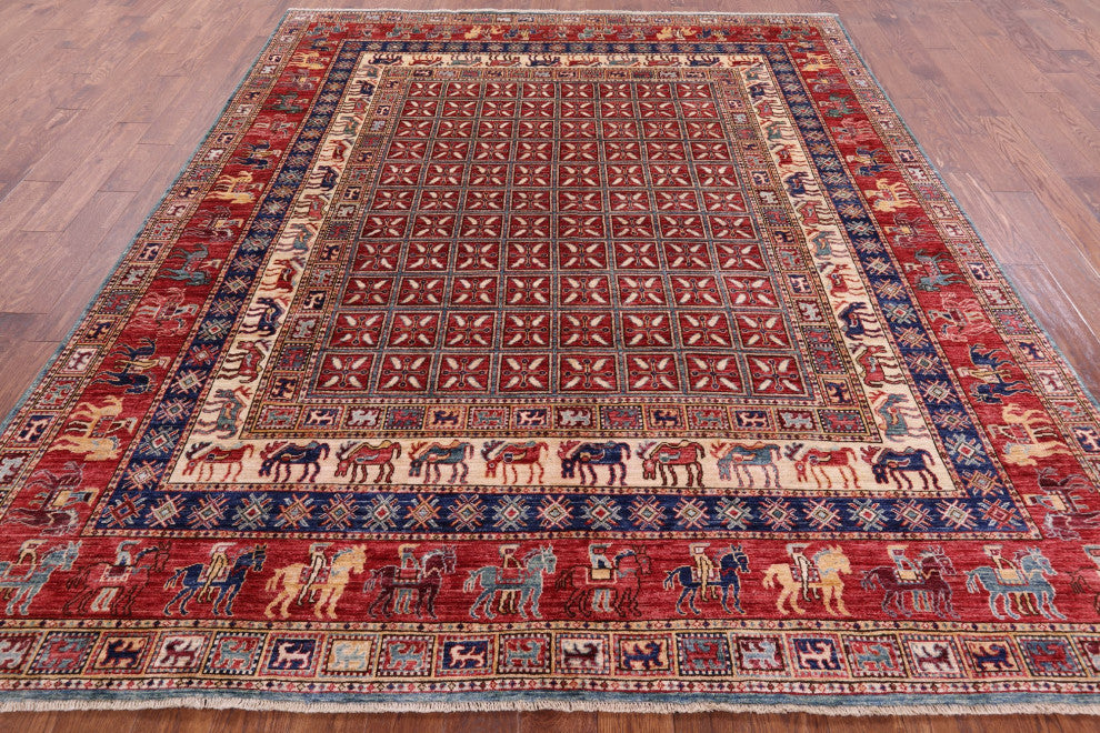 Antiqued Pazyryk Historical Design Handmade Wool Rug 8' 0" X 9' 7" Q7880