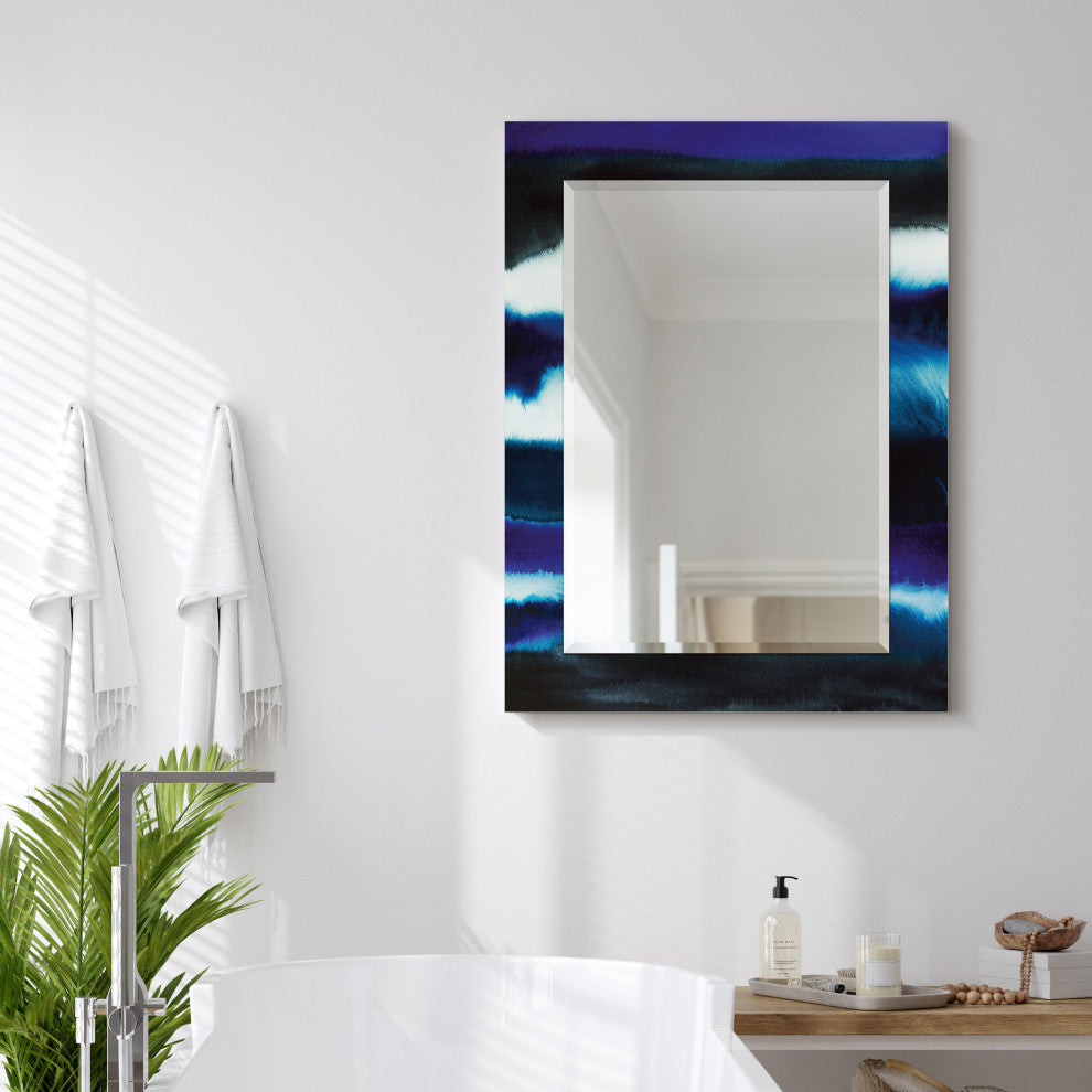 "Run Off" Beveled Mirror on Printed Abstarct Tempered Art Glass, 40x30"