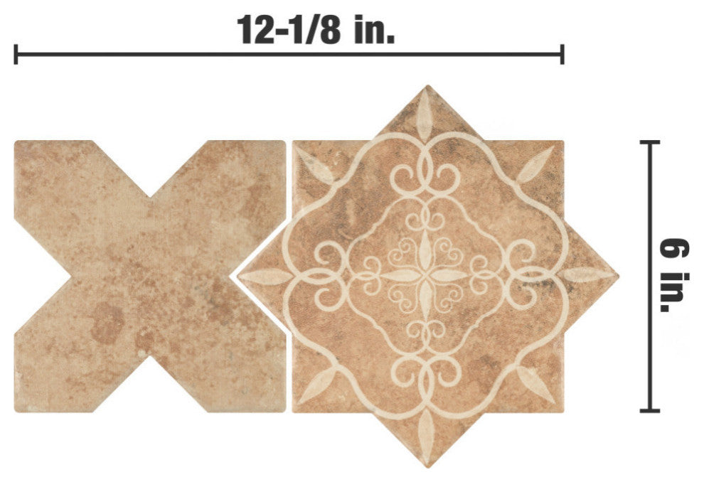 SomerTile Tech Land Star Fire Temple/Cross Fire 6" x 12-1/8" Floor and Wall Tile