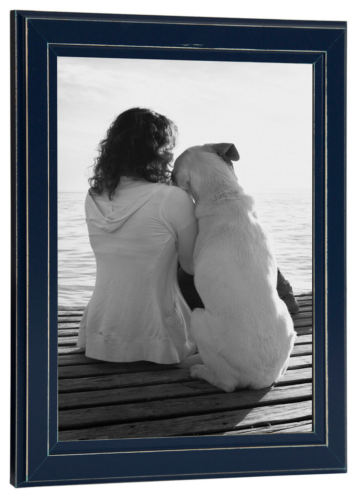 Kieva Solid Wood Picture Frame Set, Black 4x6, Distressed Navy Blue, 8x10