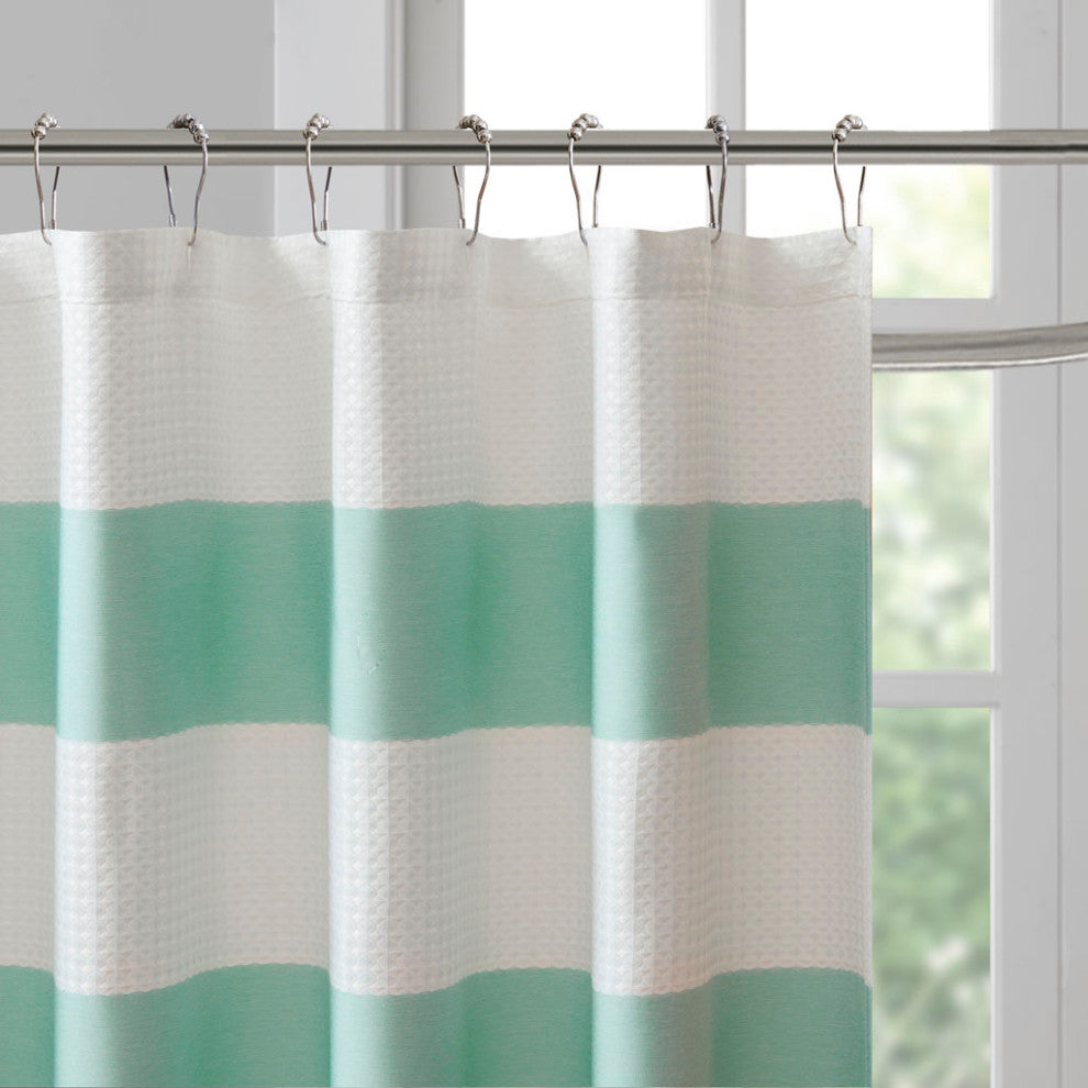 Madison Park Spa Waffle Shower Curtain With 3M Treatment, Aqua