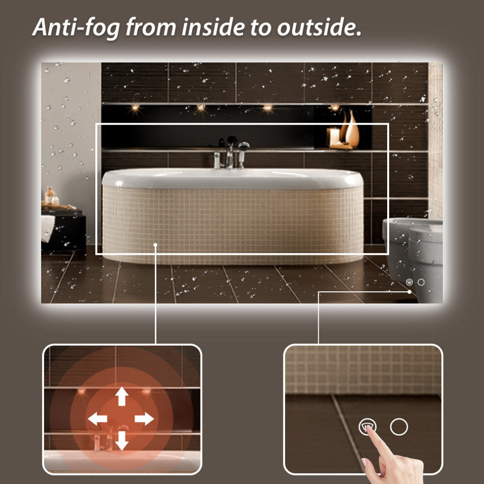 Backlit 3-Color LED Mirror for Bathroom, Anti-Fog Dimmable, 24x40