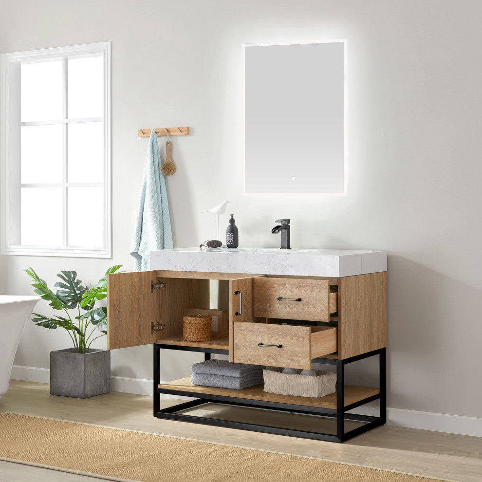 Alistair Vanity, North American Oak, Matte Black Hardware, 42", With Mirror