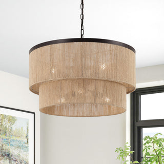 GetLedel 23.8" 6-Light Dimmable Handwoven Drum Chandelier, Oil Rubbed Bronze
